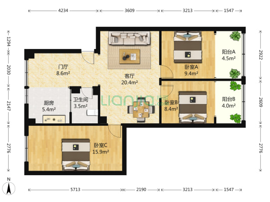 东新街5号 3室1厅1卫 95平方