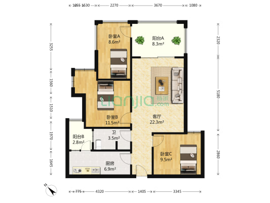 西区地标 3室1厅1卫 85平方