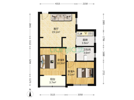 和平小区(浦东) 2室1厅1卫 63平方