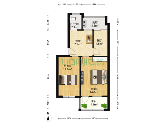 耿河小区 2室2厅1卫 60平方