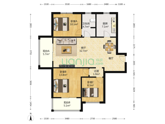 朗诗东吴绿郡 3室1厅1卫 124平方
