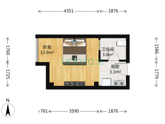 21世纪居易国际广场 1室0厅1卫 34平方