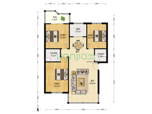 小城故事禹洲新城一期 3室1厅2卫 113平方