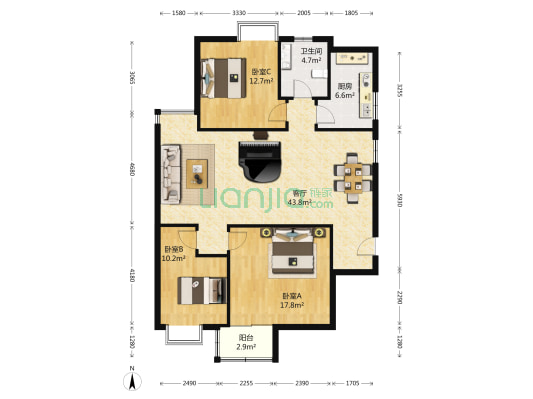 紫金城 3室1厅1卫 150平方