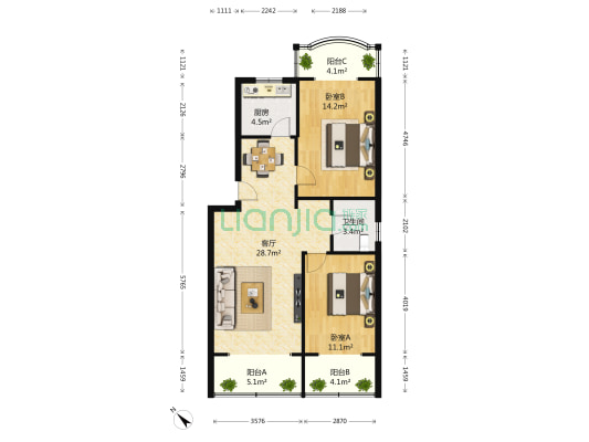 通顺苑 2室1厅1卫 96平方