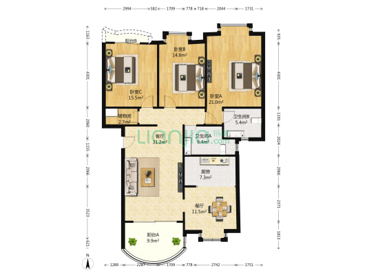 锦绣良缘 3室2厅2卫 138平方