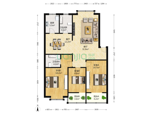 城建公寓 3室2厅2卫 138平方