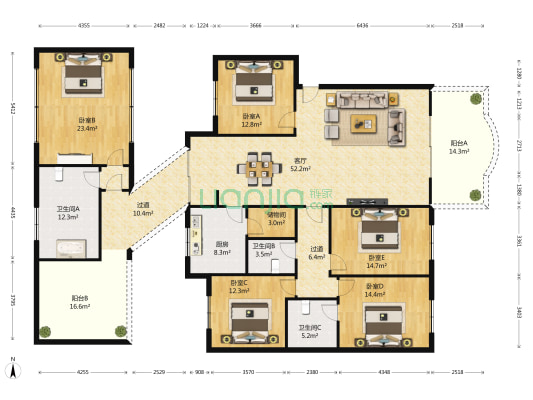 长顺路二段18号 5室1厅3卫 235平方