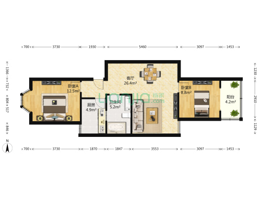 义学仁家 2室1厅1卫 82平方