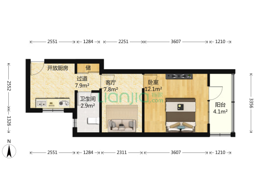 遵义路575弄 1室1厅1卫 46平方