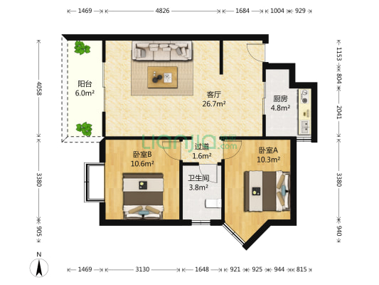 杜鹃花园 2室1厅1卫 80平方