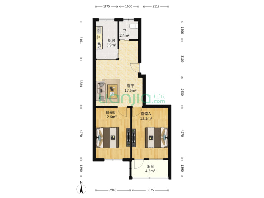 凤凰花园(浦口) 2室1厅1卫 73平方