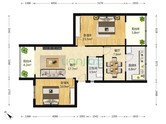 新港公寓 2室2厅1卫 97平方