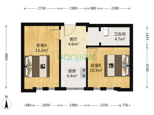 谷歌里 2室1厅1卫 52平方