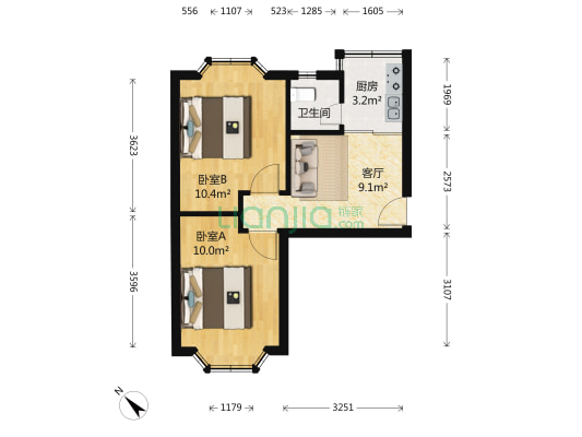 石云村 2室1厅1卫 55平方