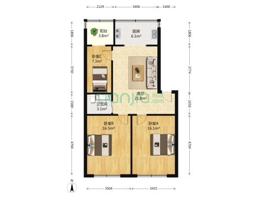 宏亭小区 3室1厅1卫 87平方