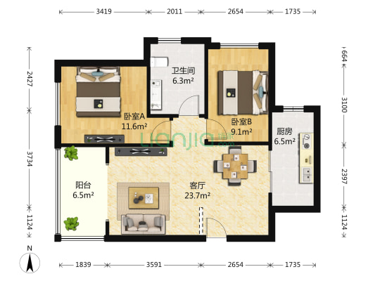 乐富强御龙湾 2室1厅1卫 77平方