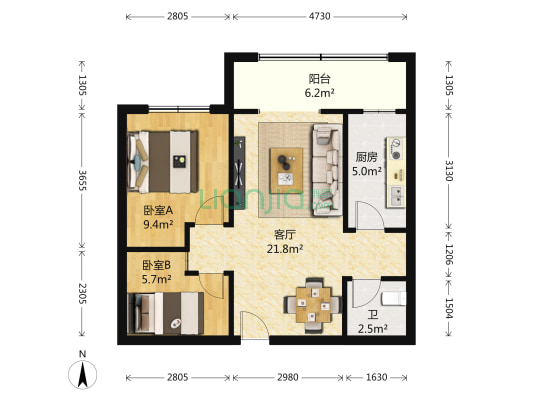 紫薇锦程 2室1厅1卫 70平方