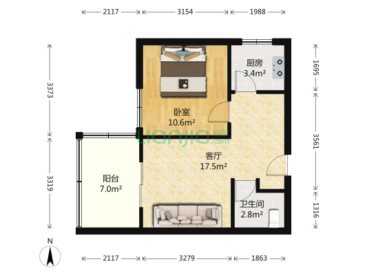 如意茶城 1室1厅1卫 59平方