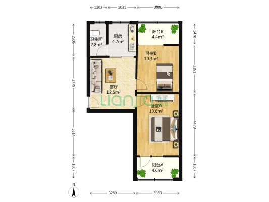 磨子巷11号 2室1厅1卫 60平方