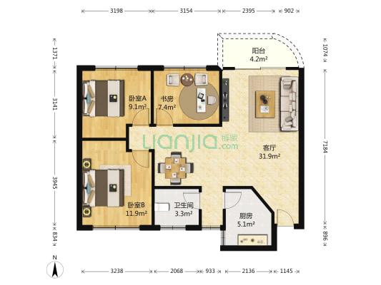 红梅苑 3室1厅1卫 89平方