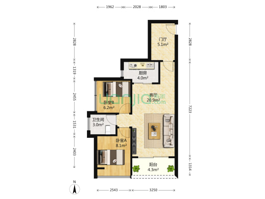红树别院 2室1厅1卫 63平方