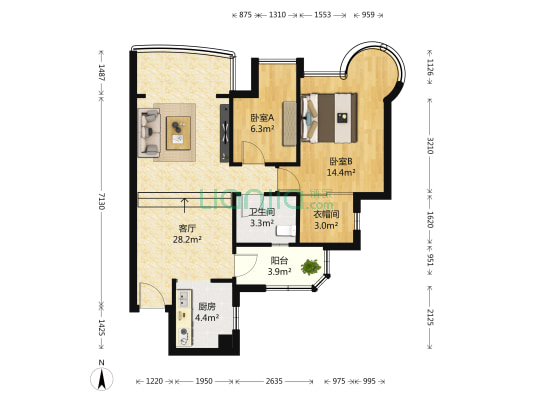 嘉洲华苑 2室1厅1卫 77平方