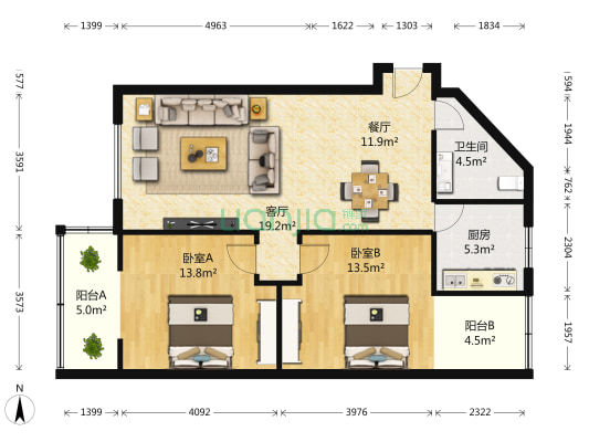 锦秀民居 2室2厅1卫 95平方