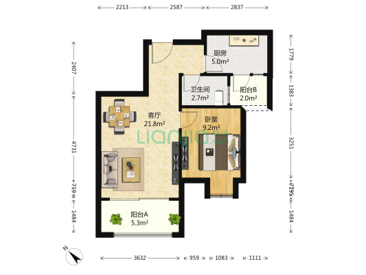 晶宝维吉尼亚 1室1厅1卫 60平方
