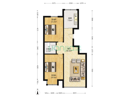 瑞丰嘉苑 2室1厅1卫 94平方