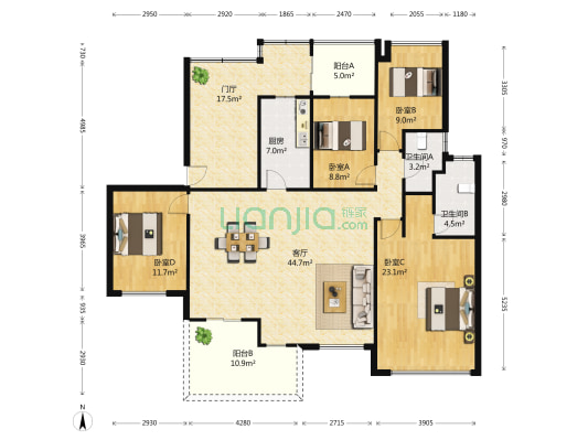 金地格林小城梦茵区 4室1厅2卫 162平方