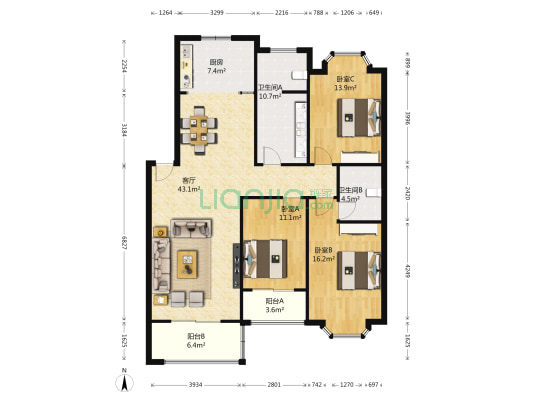 凤仪佳苑 3室1厅2卫 142平方