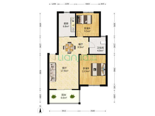 兰惠家园 2室2厅1卫 80平方