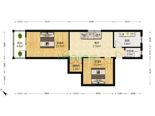 汉西公寓 2室1厅1卫 79平方