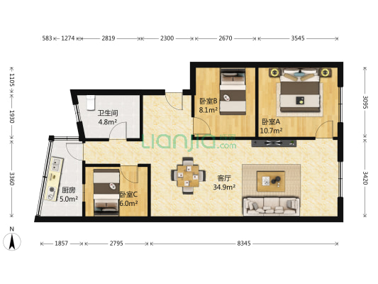 棠湖公寓 3室1厅1卫 91平方