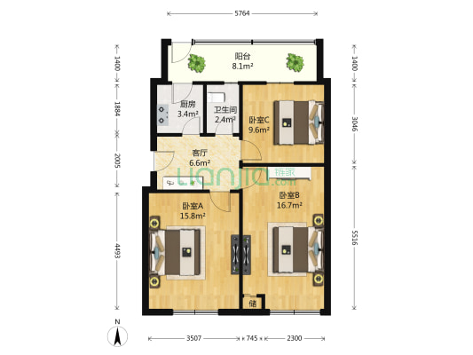 五路通北街甲1号院 3室1厅1卫 68平方