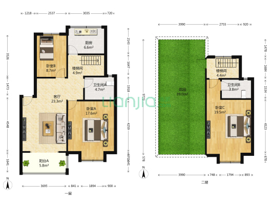 欧香苑 3室1厅2卫 114平方