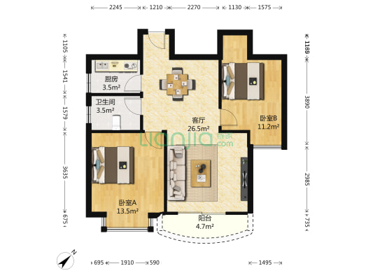 金桥港湾花园 2室1厅1卫 83平方
