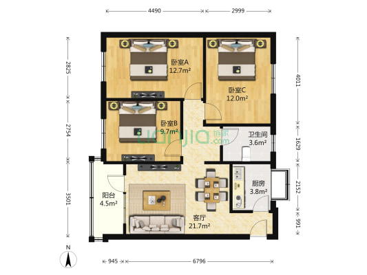 协作路1号院 3室1厅1卫 85平方