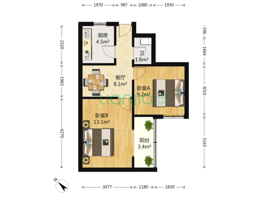 玉皇观街83号 2室1厅1卫 55平方