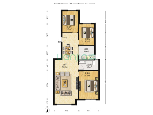 中海天赋山一期 3室1厅1卫 113平方