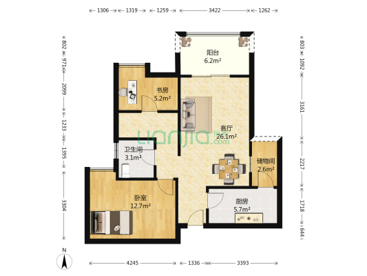  2室1厅1卫 72平方