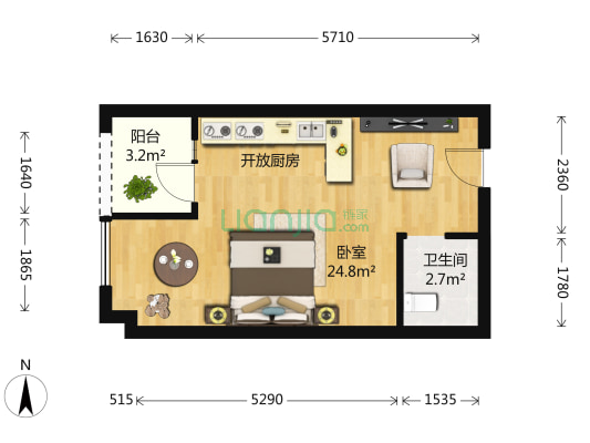 长投珑庭 1室0厅1卫 43平方