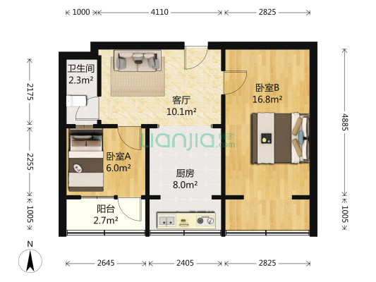 芝罘东路 2室1厅1卫 62平方
