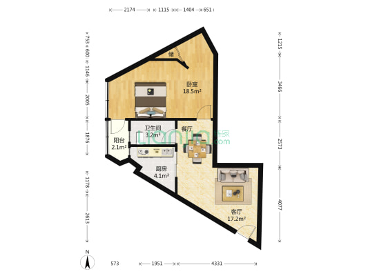 雅华公寓 1室1厅1卫 69平方