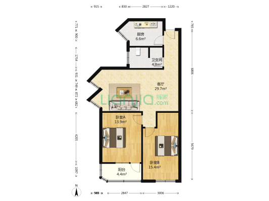新时代小区 2室1厅1卫 86平方