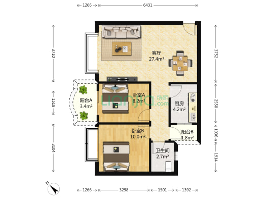 锦翠北苑 2室1厅1卫 72平方