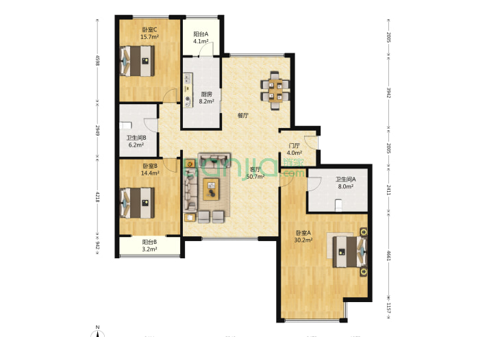 3室1厅2卫212.42㎡-北京禧福汇户型图