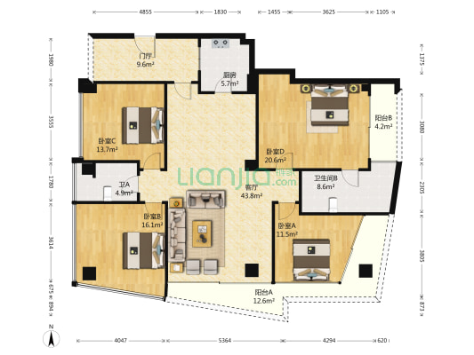 麓湖生态城琉璃溪岸 4室1厅2卫 181平方