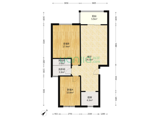 幸福港湾 2室1厅2卫 92平方